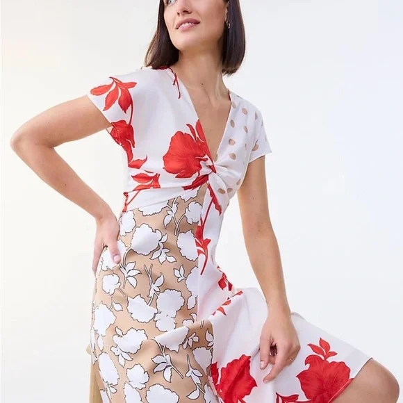 Ann Taylor Floral Collage Twisted Midi Dress NWT $229 Size 6 GORGEOUS Whimsical - Picture 3 of 13